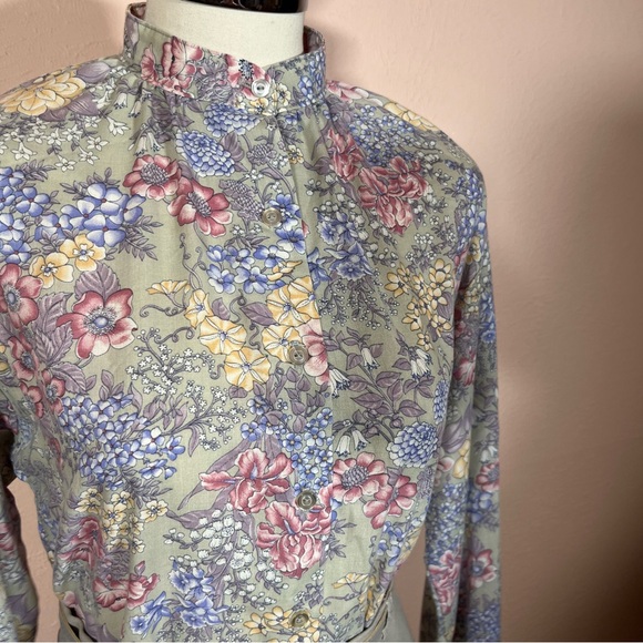 Vintage 70 80 Retro Victorian pastel floral Prairie Grey High waist Skirt set - Picture 5 of 17